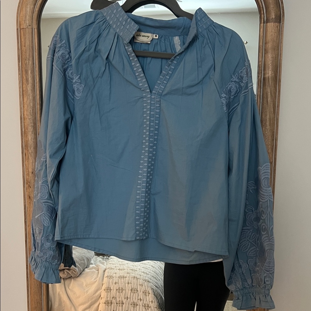 Chic Blue Embroidered Blouse
